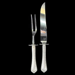 Easterling Rosemary Sterling Silver Steak Carving Set Stainless Knife Fork Vtg